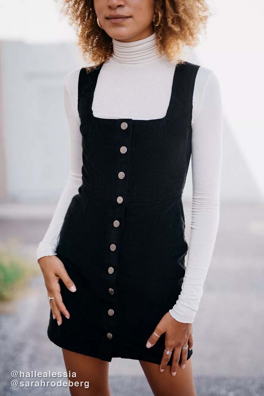 Urban Outfitters Black Corduroy Button-Down Mini Dress Women's US 6